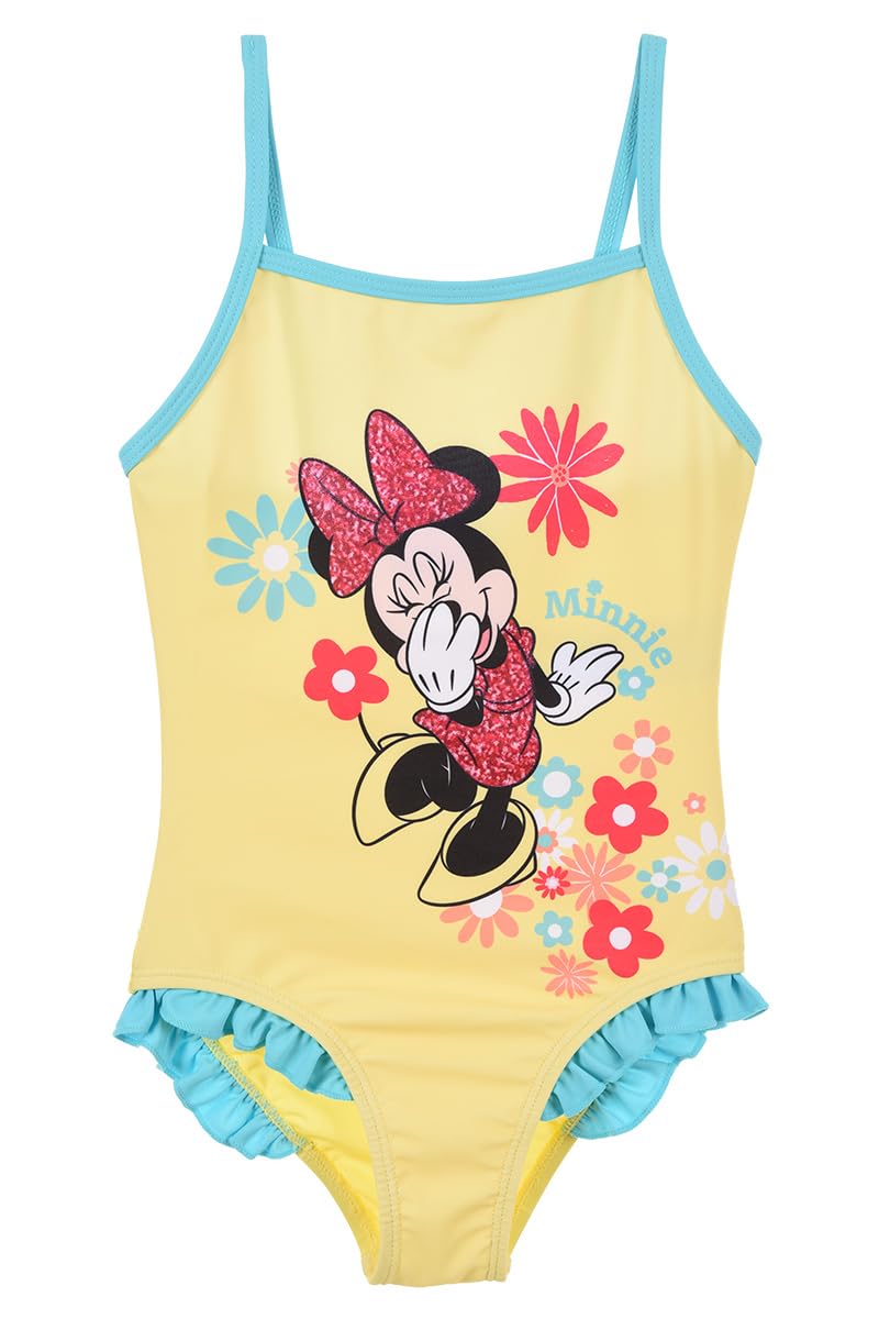 Disney Minnie Mouse Bañador para Niña, Diseño Floral Bañador de Una Pieza, Bañador de Natación Infantil, Tallas 3 a 8 Años