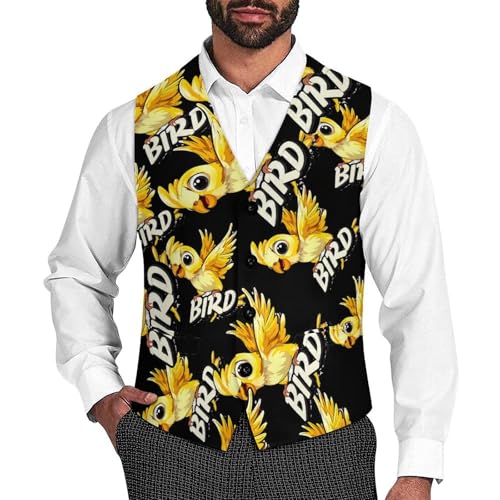 Cute Parrot Bird Men's Suit Vests Business Formal Dress V-Neck Waistcoat Tops with 2 Pockets