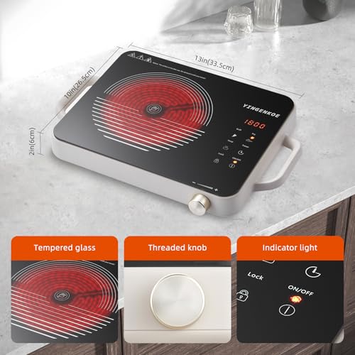 YINGENKOE Electric Burner 1800W Hot Plate with 7.5\" Ceramic Glass Cooktop Up Quickly for Easy Cleaning Electric Stove Compatible with All Cookware Suitable for Picnics, Mocha - Thumbnail 7