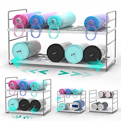Image of INVOCOO Expandable Water Bottle Organizer, Leligooli 2-Shelf Plastic Tumbler Organization and Storage for Kitchen Cabinet, Pantry, Countertop, Upgrade Easy to Assemble, Holds Up to 10 Bottles