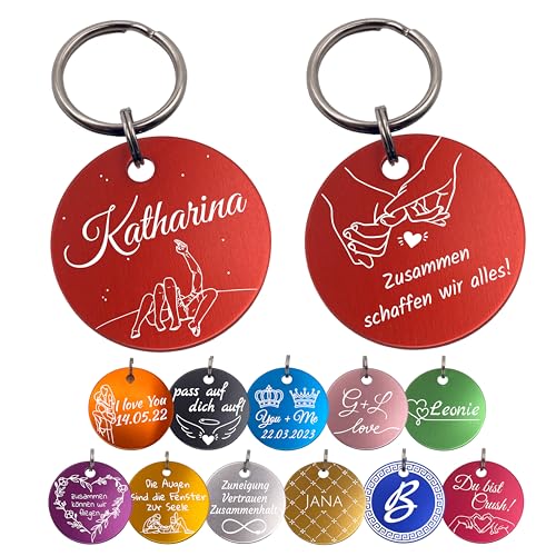 Personalisierter Schlüsselanhänger mit Gravur – Geschenk für Partner, Freunde & Familie – Andenken & Glücksbringer – Reise, Event, Hochzeit, Geburt – 12 Farben, mit Beutel (Schwarz, 35mm)