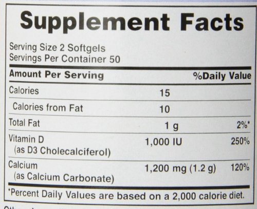 Puritan's Pride Absorbable Calcium 1200 Mg With Vitamin D 1000 Iu, 100 Softgels #TOP3