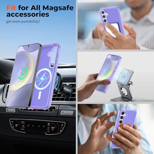 Image of SUPFINE Magnetic for Samsung Galaxy S24 Plus Case / S25 Plus Case with Screen Protector, (Built-in Magnets) (Military Grade Drop Protection) Slim Translucent Shockproof Phone Case,Purple