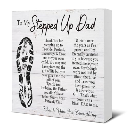 Step Dad Gifts for Birthday Father's Day - Gifts for Stepdad - Step Father Gift - to My Stepped up Dad Wood Sign Home Bedroom Living Room Desk Shelf Table Decor 5×5 Inches