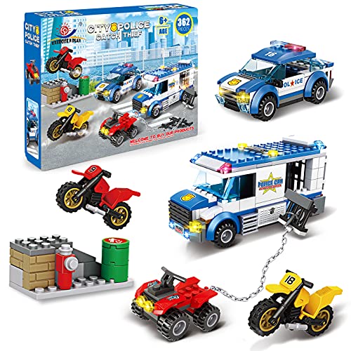 City Police Car Highway Arrest Chase Thief Set, Robber Crash Prison Truck Police Car Prison Car Motorbike Buggy Platform, Cool Police Toy for Kids (City Police Arrest Robber)