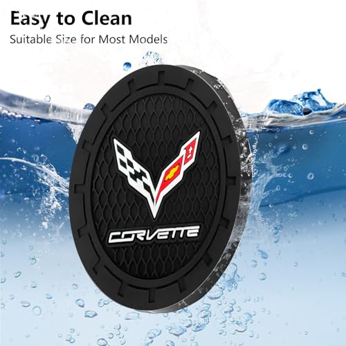Car Cup Holder Coaster, 2.75 Inch Black Silicone Non Slip Recessed Cupholder Mats Compatible with Chevrolet Corvette, 2 Pieces Car Interior Accessories