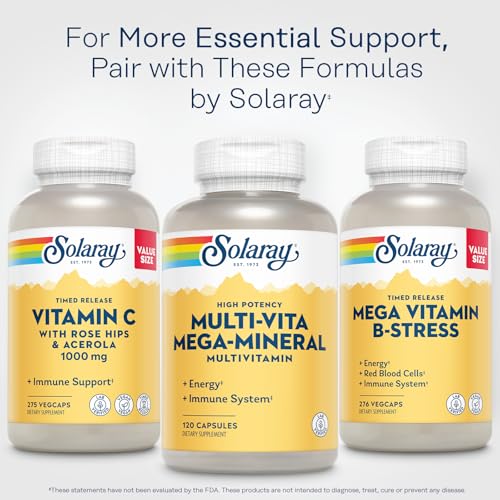 Image of SOLARAY Multi-Vita Mega-Mineral Multivitamin for Women and Men with Vitamin D, Vitamin C, Magnesium, Zinc and More - Energy and Immune System Support - 60-Day Guarantee - 30 Servings, 120 Capsules