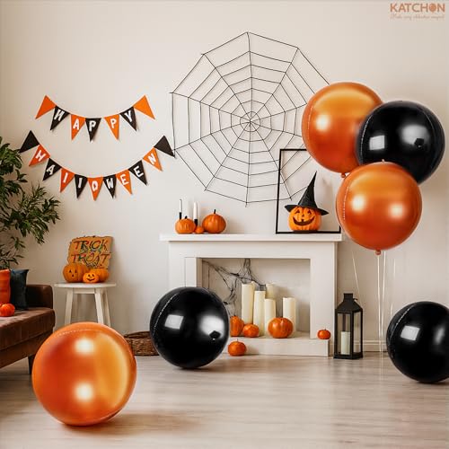 Image of Katchon, Huge, Metallic Orange and Black 4D Foil Balloons - 22 Inch, pack of 6 | Halloween Decorations Indoor with Halloween Balloons | Fall Decorations For Home, Thanksgiving decorations Indoor