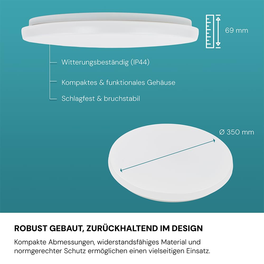 LUXULA 4er Set LED Deckenlampe rund - 24W 4000K Neutralweiß 2500lm - Deckenleuchte modern Badlampe Decke Deckenleuchte Flach für Badezimmer, Küche, Flur - IP44 wasserfest - Ø 35cm - weiß