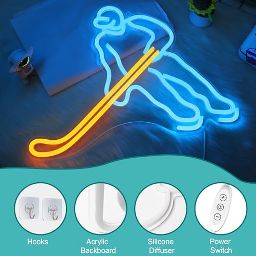 Image of CoolGift Mart Hockey Player Neon Sign - Sports Enthusiasts' Ultimate Wall Decor | Dimmable Hockey LED Light for Game Room, Bedroom, or Man Cave