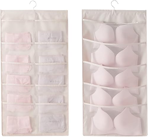 Organizador ampliado para colgar en el armario con colgador de metal giratorio, estante de pared extra grande de doble cara, bolsillos de malla para