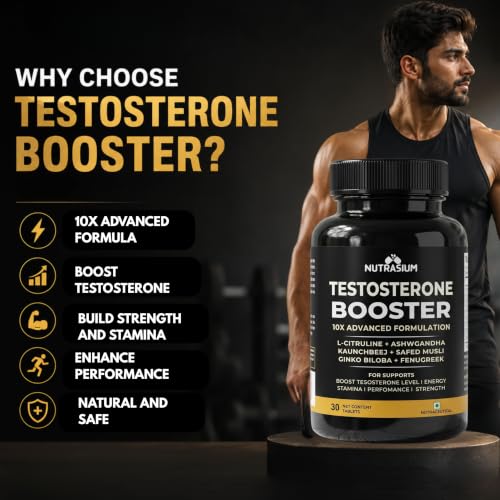 Image of Nutrasium Testosterone Booster Supplement For Men | Testo Booster with Tribulus 1000mg & Ashwagandha 500mg | L-Citrulline & Kaunch Beej | Safed Musli & Ginkgo Biloba | 30 Veg Tablets