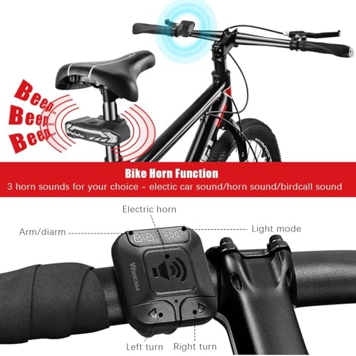 WSDCAM Smart Bike Tail Light with Turn Signals and Rear Brake Light, Bike Alarm Horn with Remote, Auto ON/Off Rechargeable Waterproof
