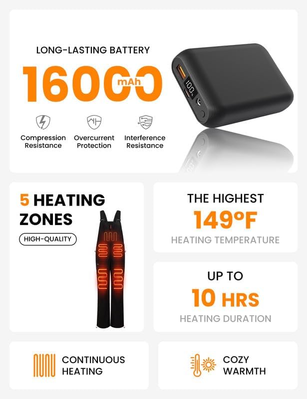 HENNCHEE Heated Insulated Bib Overalls for Women with 16000mAh Battery, Outdoor Snow bibs Warm Skiing Snowboard Pants - Image 4