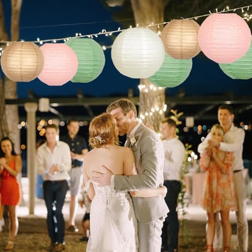 Image of Sage Green Pink Paper Lanterns Decorative 12pcs Wedding Hanging Decorations for Bridal Shower Birthday Rustic Party Neutral Baby Shower Sage Green Home Decor