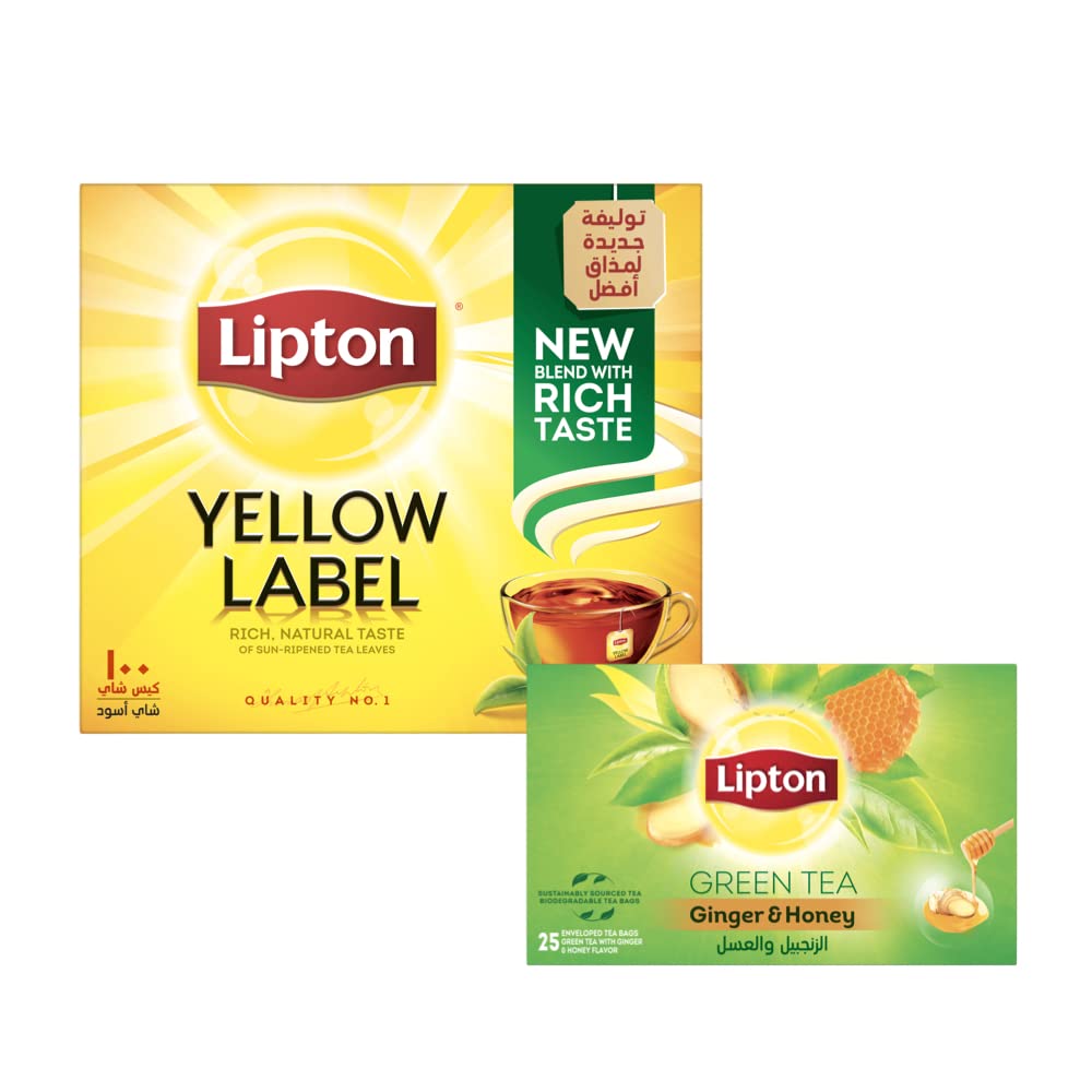 Lipton Flavour Bundle: Black Tea, 100 Teabags and Green Tea Ginger & Honey, 25 Teabags