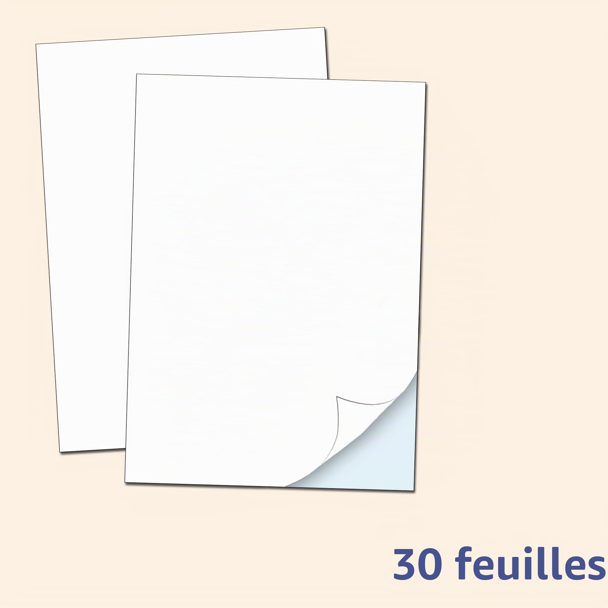 Papier Autocollant Vinyle Imprimable Étanche A4 Blanc 30 Feuilles