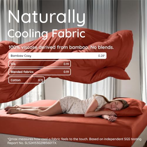 Image of Bambaw 100% Viscose Derived from Bamboo Duvet Cover Queen Size - 3 Pieces Cooling Duvet Cover Queen Size Set, Soft & Breathable Bedding Set, No Comforter (Terracotta)