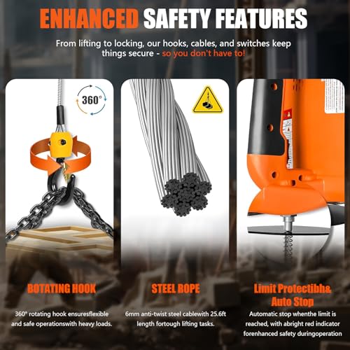 Electric Hoist Winch 2,200lbs Portable Electric Winch - Manual and Wired- with Lifting Strap - Max 25ft Lifting Height - Lift 16ft/min