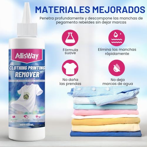 Miniatura 3 de Allisway Dtf Remover Para Camisetas, Eliminador De Estampados De Ropa, Eliminación Rápida De Manchas, Suave Con La Ropa, Perfecto Para Eliminar Impresiones De Textiles, 125 Ml