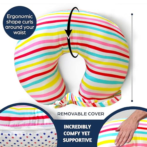 Image of VParents Multipurpose Baby Feeding Nursing Cum Maternity Pillow for New Born Cotton, Recommended for Maternity, Nursing, Medical Mite (Stripes) 110494