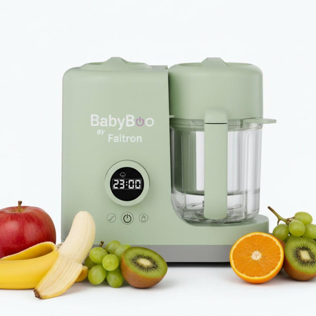 BabyBoo Babynahrungszubereiter 7-in-1, Dampfgarer & Mixer für Babykost, 300W, Sterilisieren, Erwärmen & Auftauen, Edelstahlkorb, Tritan-Behälter, Digitaldisplay, Babykost Maker