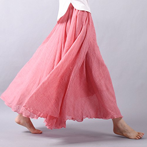 Jupe longue plissée en lin pour femme - En coton et lin - Style bohème - Couleur unie - Pour les loisirs