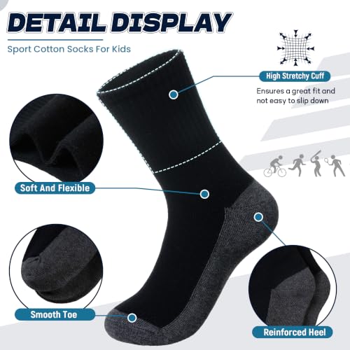 Image of Kids Classics Crew Socks 10 Pairs Child Boy Girls Athletic Cotton Basic School Uniform Breathable Casual Sports Socks