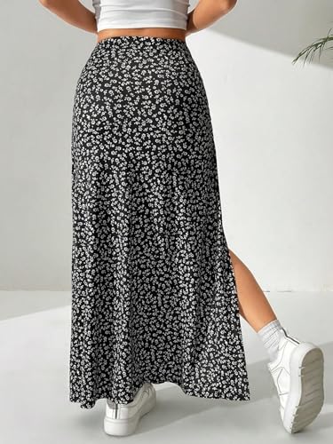 EARKOHA 2025 Skirts for Women Women's Ditsy Floral Full-Print Slit Skirt, Casual Holiday Wear Black and White XS2