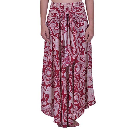 Lofbaz Women's Long Bohemian Maxi Skirt Hippie Gypsy Boho Dress - Elephant 3 Burgundy OS3