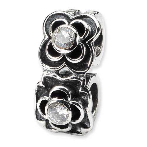 925 Sterling Silver Charm For Bracelet Cubic Zirconia Cz Connector Bead Floral Stone Crystal Ed Clear Fine Jewelry For Women Gifts For Her