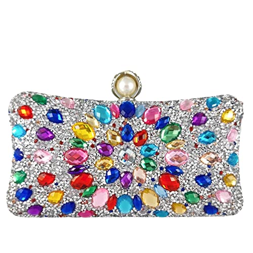 Image of Boutique De FGG Mini Pearl Clasp Crystal Clutch Purses for Women, Evening Bags Wedding Handbag, Party Rhinestone Clutch Bag
