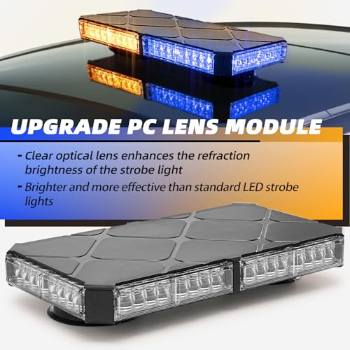 Image of 12 Inch Roof Top Strobe Lights /Magnetic Base, Mini LED Flashing Traffic Light Bar for Plow Tractors, Tow Trucks, Pickups, Roadside Assistance Vehicles (Amber /Blue)