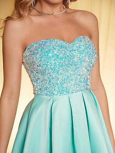 Image of Angel-fashions Women's Strapless Sequin A-Line Sequin Elegant Short Prom Gown Cocktail Dress