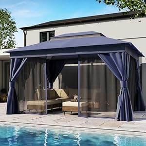 LAUSAINT HOME Marineblauer Outdoor-Pavillon mit Moskitonetzen