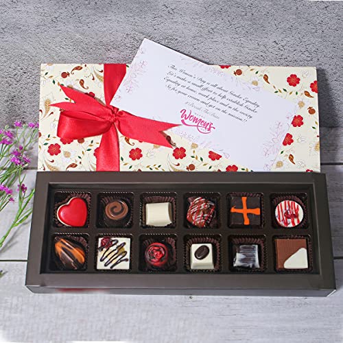 Image of Velvet Fine Chocolates Womens Day Gift Hamper with Greeting Card | 12 Assorted Chocolate Gift Pack for Ladies, Mom, Daughter, Wife, Employees