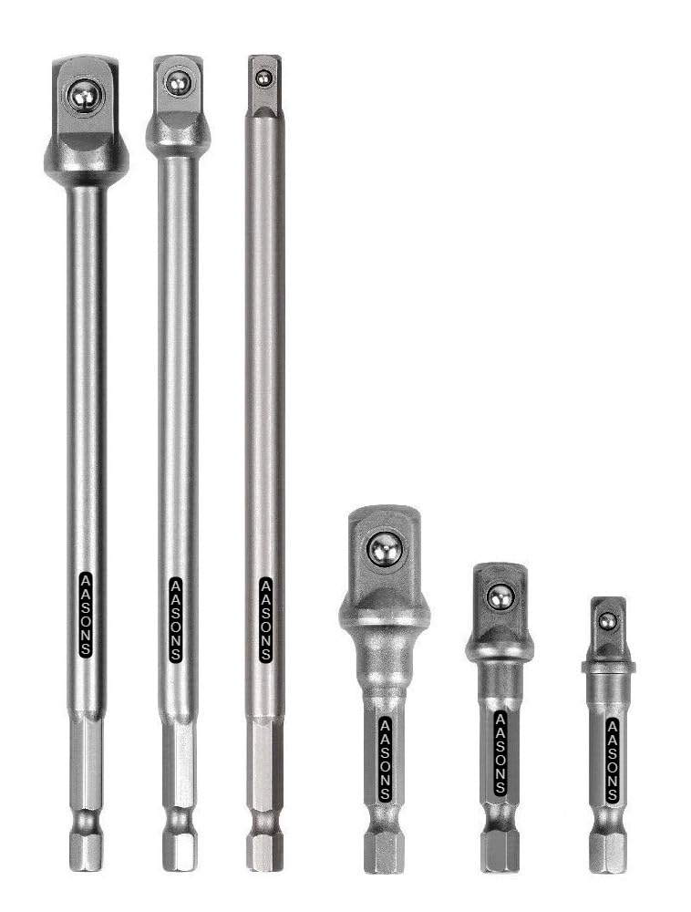 AASONS Impact Socket Adapter Set 6 Pcs For Tight Spaces Power Bit Holder 1/4” 3/8” 1/2” Hex Shank Impact Driver Holder, 50-150mm Extension Rod Nut Setter Attachment-image-24