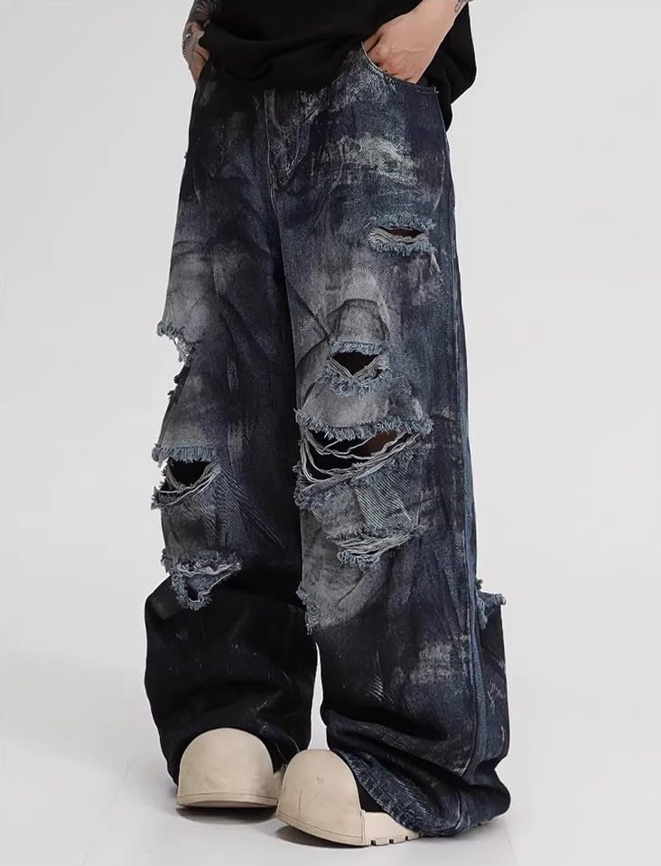 Unisex Y2K Distressed Baggy Wide Leg Jeans for Men Women - Vintage Washed Ripped Denim Streetwear Pants3