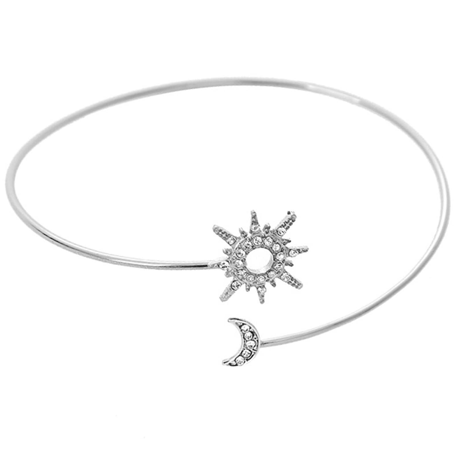 Xuancai Simple Zircon Sparkling Moon Upper Arm Cuff Armlet Armband Bangle Women Jewelry Glinting Moon Filigree Silver Upper Jewelry For Women