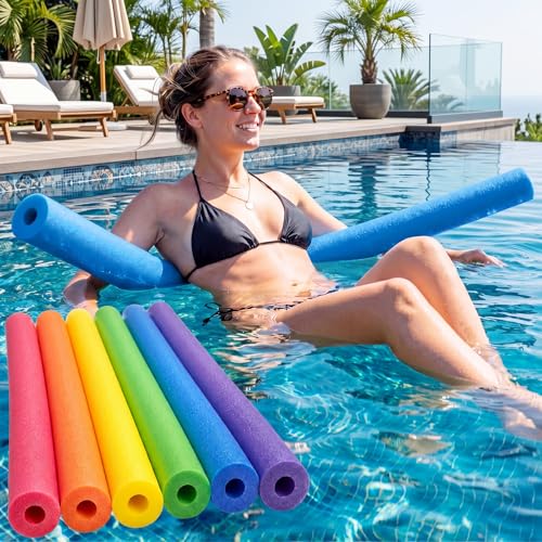 Hanaive 6 Pack Pool Noodles Foam 52'' x 2.5'' Hollow Swim Noodles Bulk Multi-Purpose Foam Tubes Extra Dense, Durable, Buoyant for Adults Craft DIY Projects(Colorful)