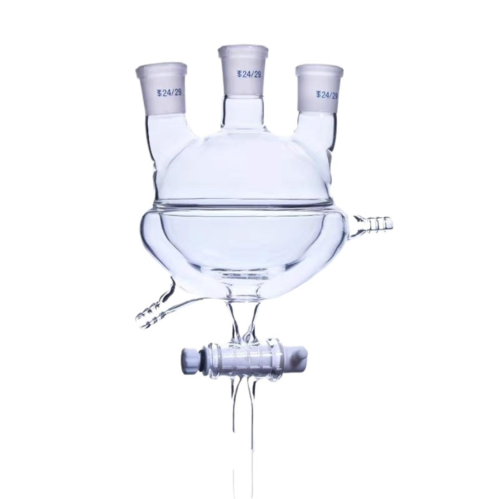 Fiole d'Erlenmeyer graduée en Verre borosilicaté, Flacon de Laboratoire à Double paroi et Fond Rond en Verre borosilicaté épais à Trois goulots avec Valve de vidange(1000mL 24x24x24)
