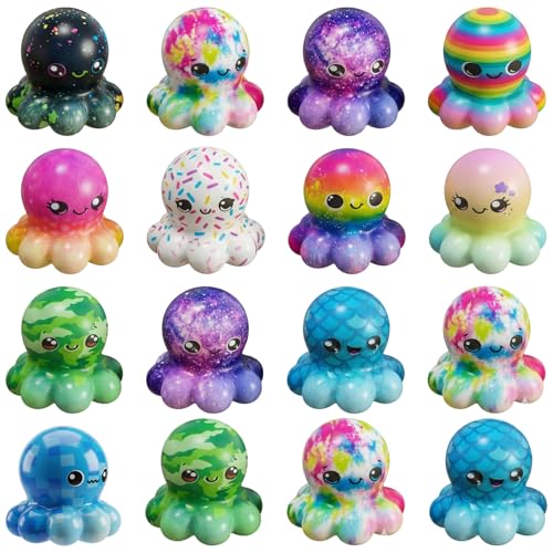 16Pcs Fidget  Kawaii Mini Octopus Soft Stress Relief Improving Focus Stress for Boys Girls Party Birthday Gift Party Bag Fillers