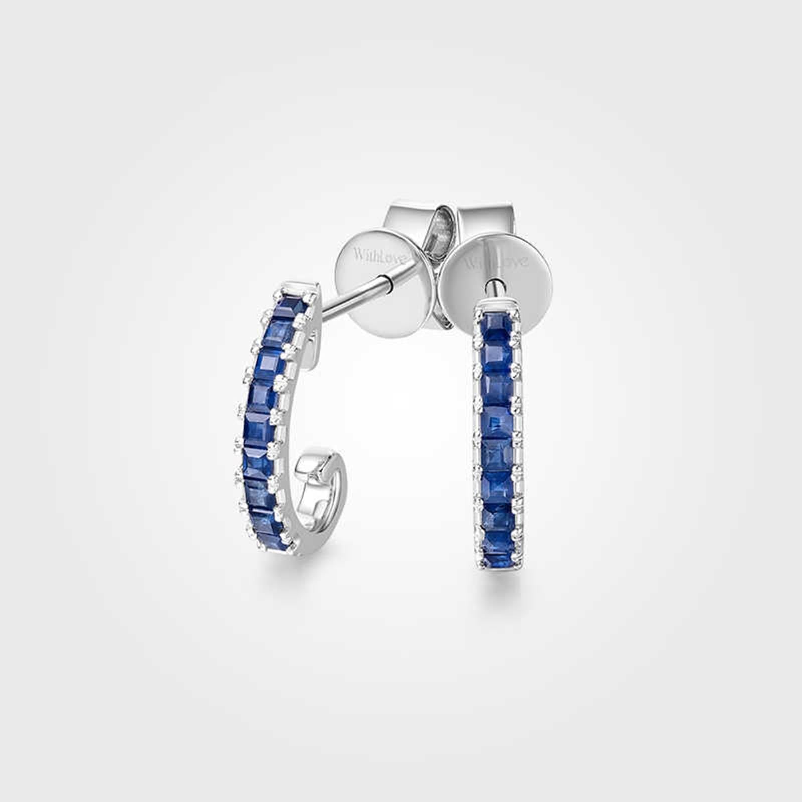 Epinki Kolczyki damskie Creole Hoop 9K/14K/18K białe złoto, wiertła wiercone, biżuteria damska, szafir 0,55 ct (szlif księżniczki, niebieski), kolczyki damskie małe 18/14/9-karatowe złoto, biżuteria z