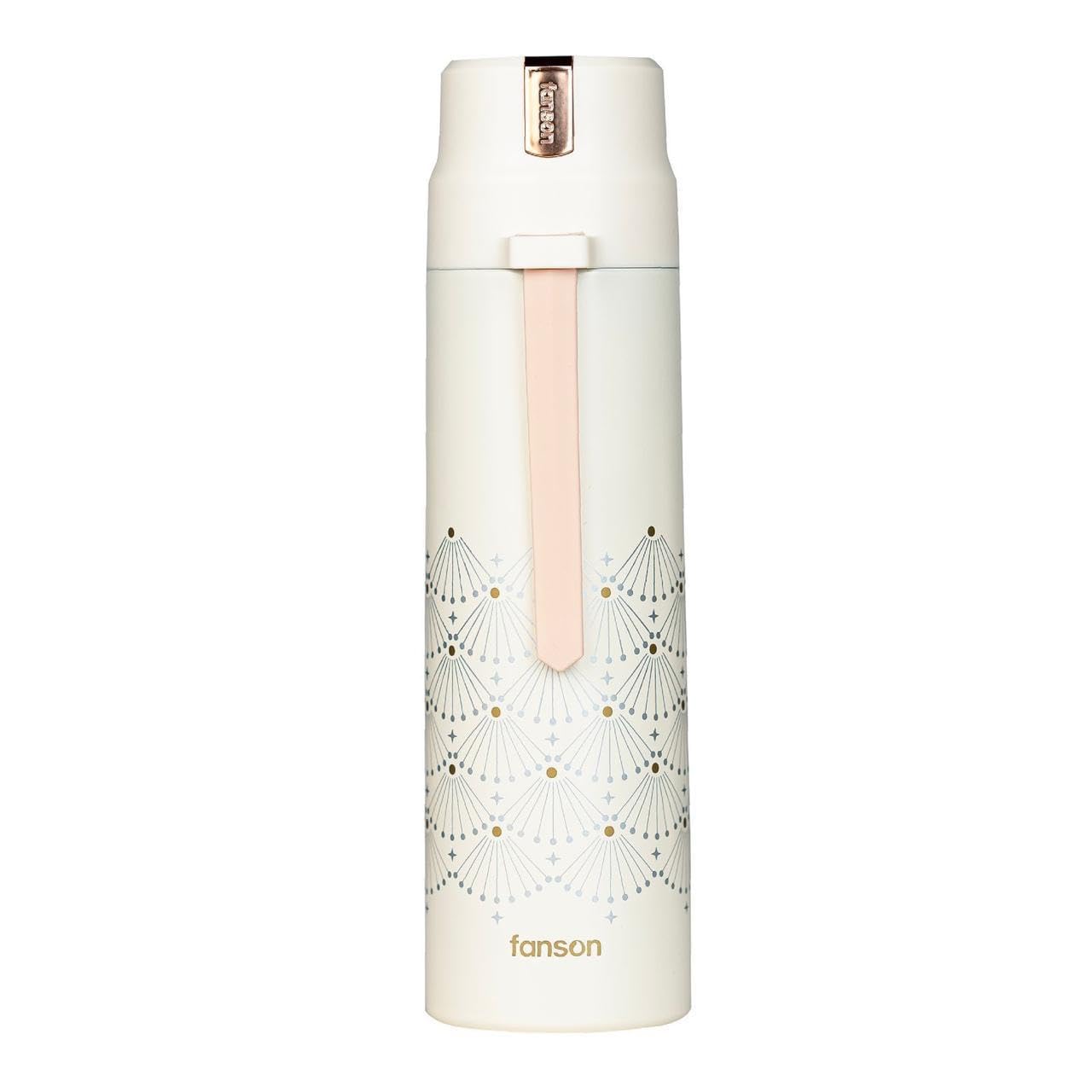 Thermo Steel Bottle Insulated Cup Travel Water Bottles 500ml with Handle Cups, Durable Stainless Steel Insulated Water Bottle with Snap Cap and Water Cup (Cream)