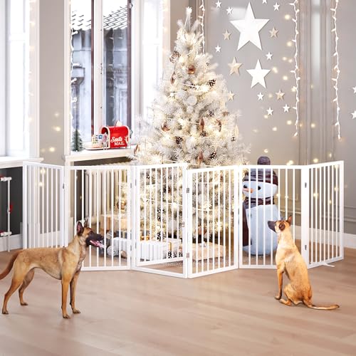 Vantas 120" x 32" Foldable Freestanding Extra Wide Dog Gate with Door,White | Freestanding Dog Gate for Stairs and Doorways, Renter Friendly No Drill, Extra Wide, Easy Storage, With Support Feet - Image 3