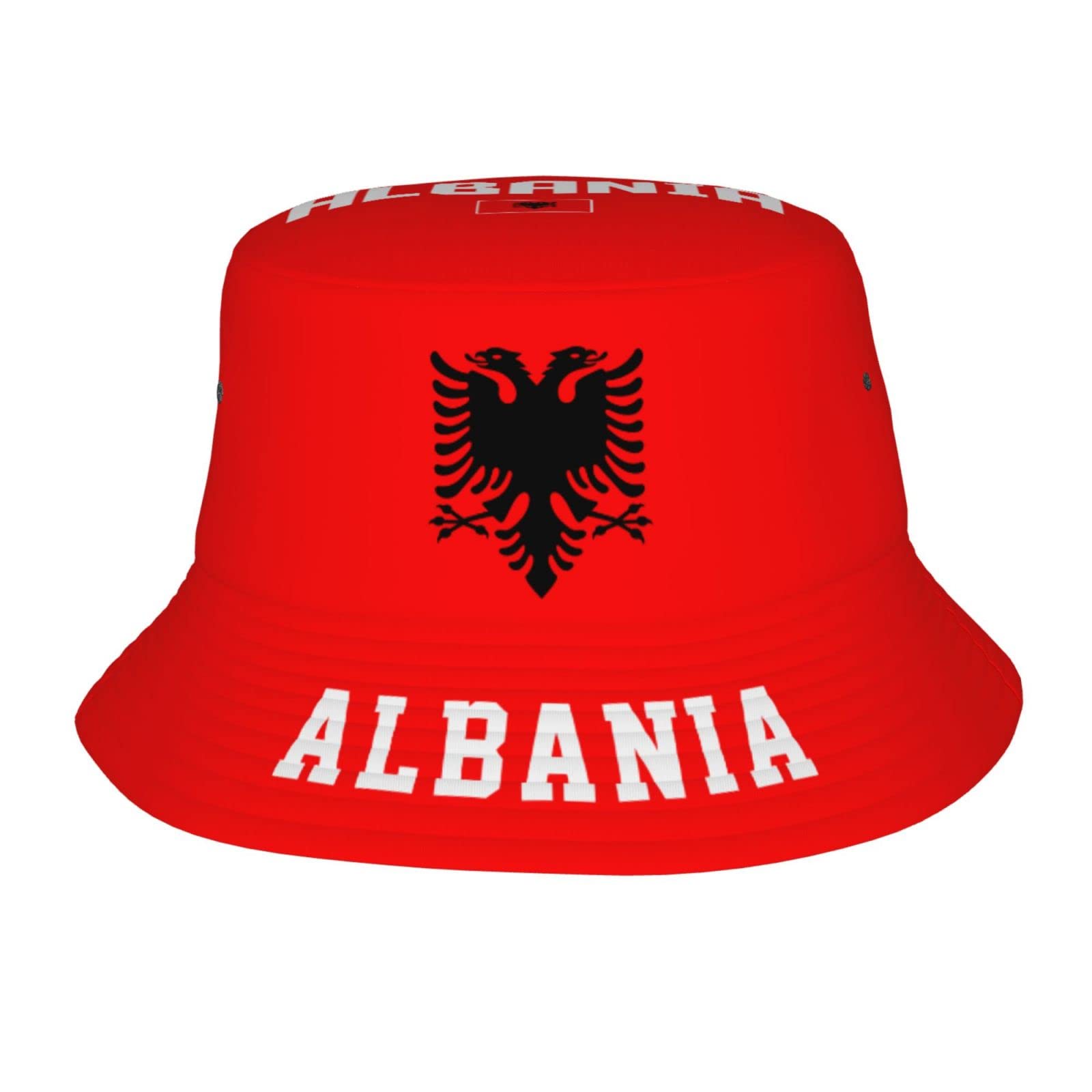 WanwEN Albania Flag Albanian Bucket Hat Full Printed Sun Hats Fisherman Outdoor Summer Travel Hiking Beach Caps Black