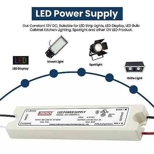 Image of Jinbo 36W 12V LED Driver, Power Supply, IP67 Waterproof, 3Years Warranty, Volts Transformer Adapter, Short Circuit Protection, Energy-Efficient & Reliable, LED Lights, Outdoor Light, UL Listed