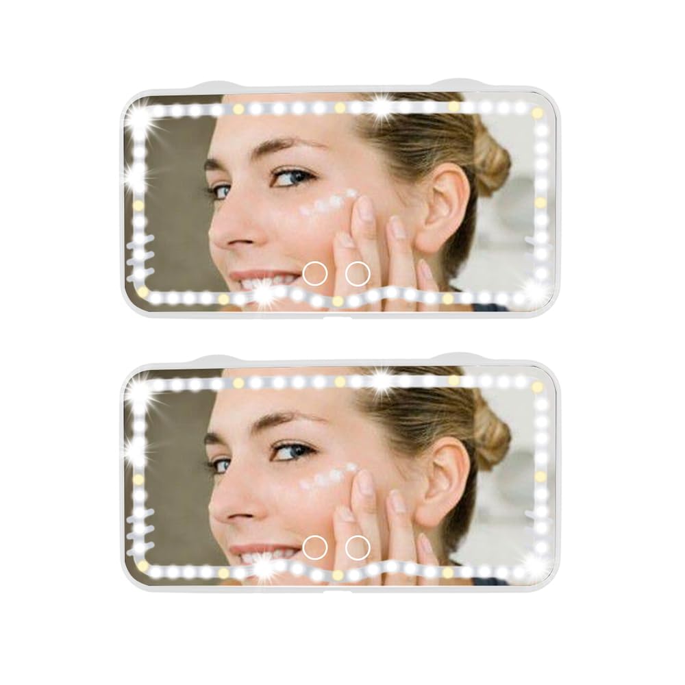 Espejo de coche, espejo de maquillaje recargable, 62 LED y 3 modos de luz, espejo de coche con pantalla táctil regulable, espejo de tocador de coche con luces, espejos interiores, NEYEUCI (blanco, 2)