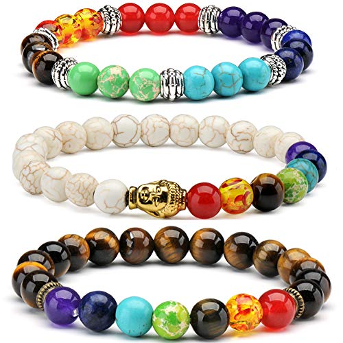 Senlinmu 3X Pierres Bracelet 7 Chakra Reiki Énergie Méditation Yoga Bracelets Bouddha Bracelet Équilibre Bracelets