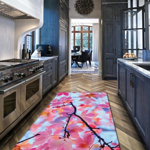 Tapis 60x120cm Lavable Rose Feuilles d'Érable - Salon & Descente de Lit - 3